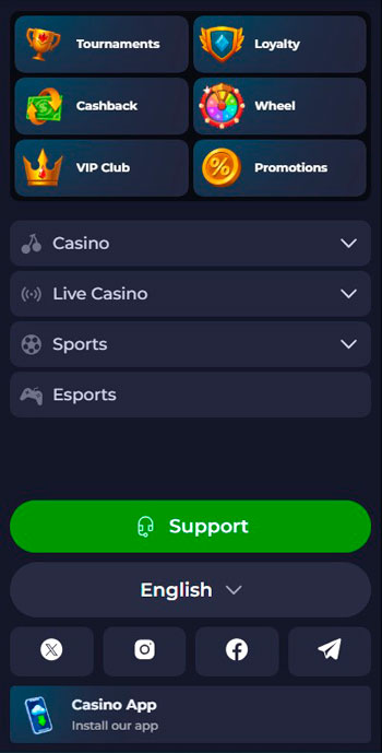 BdmBet Casino Official Site Side Menu